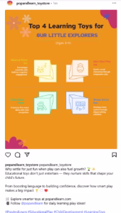 Instagram Infographic screenshot of top 4 learning toys for kids under 5