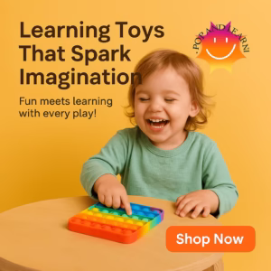 Facebook ad banner of a girl playing with sensory popit