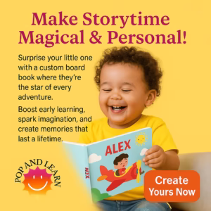 Facebook ad banner of a boy reading personalised board book